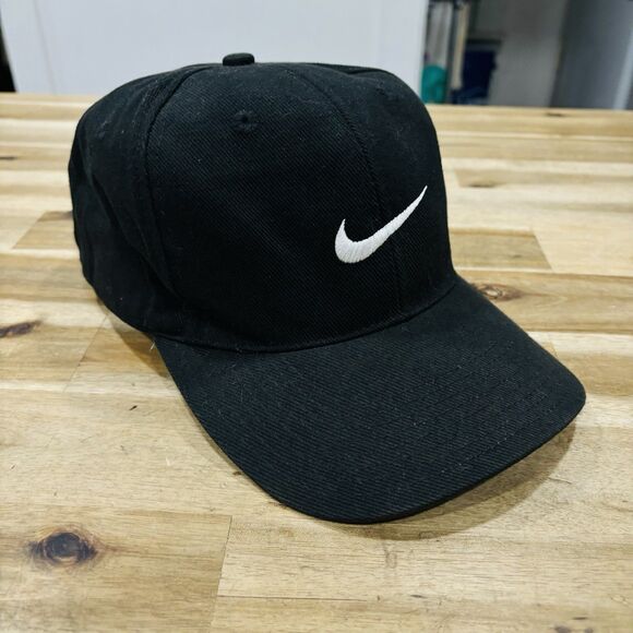 Vintage 1990s Nike Snapback Hat Black w/Embroidered Swoosh Tiger Woods - Picture 1 of 7